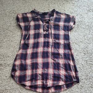 Plaid Lace-Up Women's Top